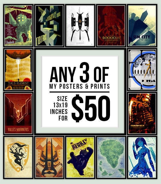 Any 3 Posters for 50 Dollars - Size 13x19