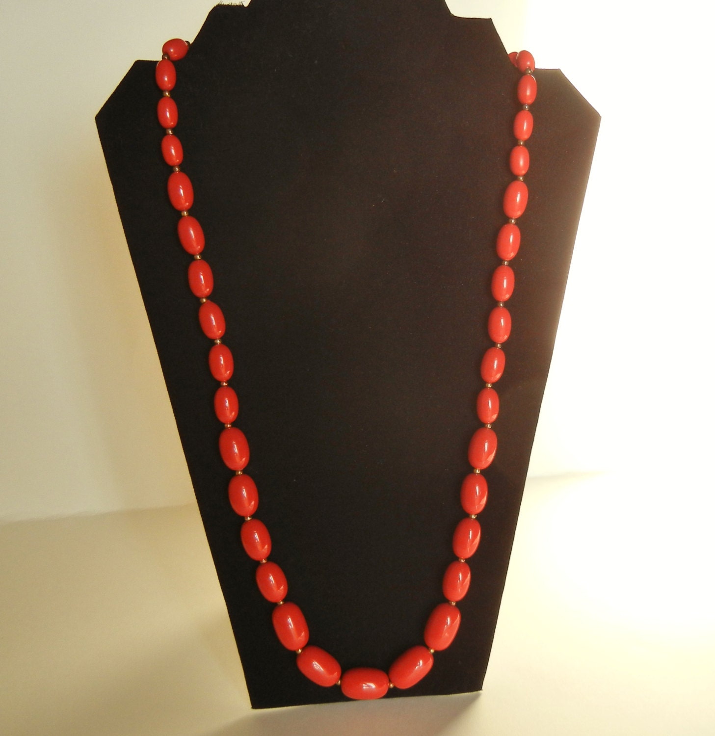 Vintage Lucite Bead Necklace Lipstick Red Mid Century