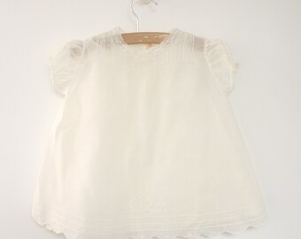 1940's Handmade, Embroidered White Cotton Voile Dress with Coordinating Petticoat