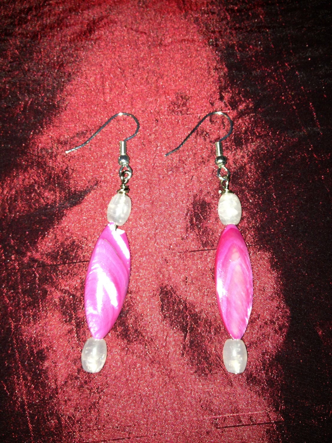 Pink Pillars: Handmade Shell Bead Earrings