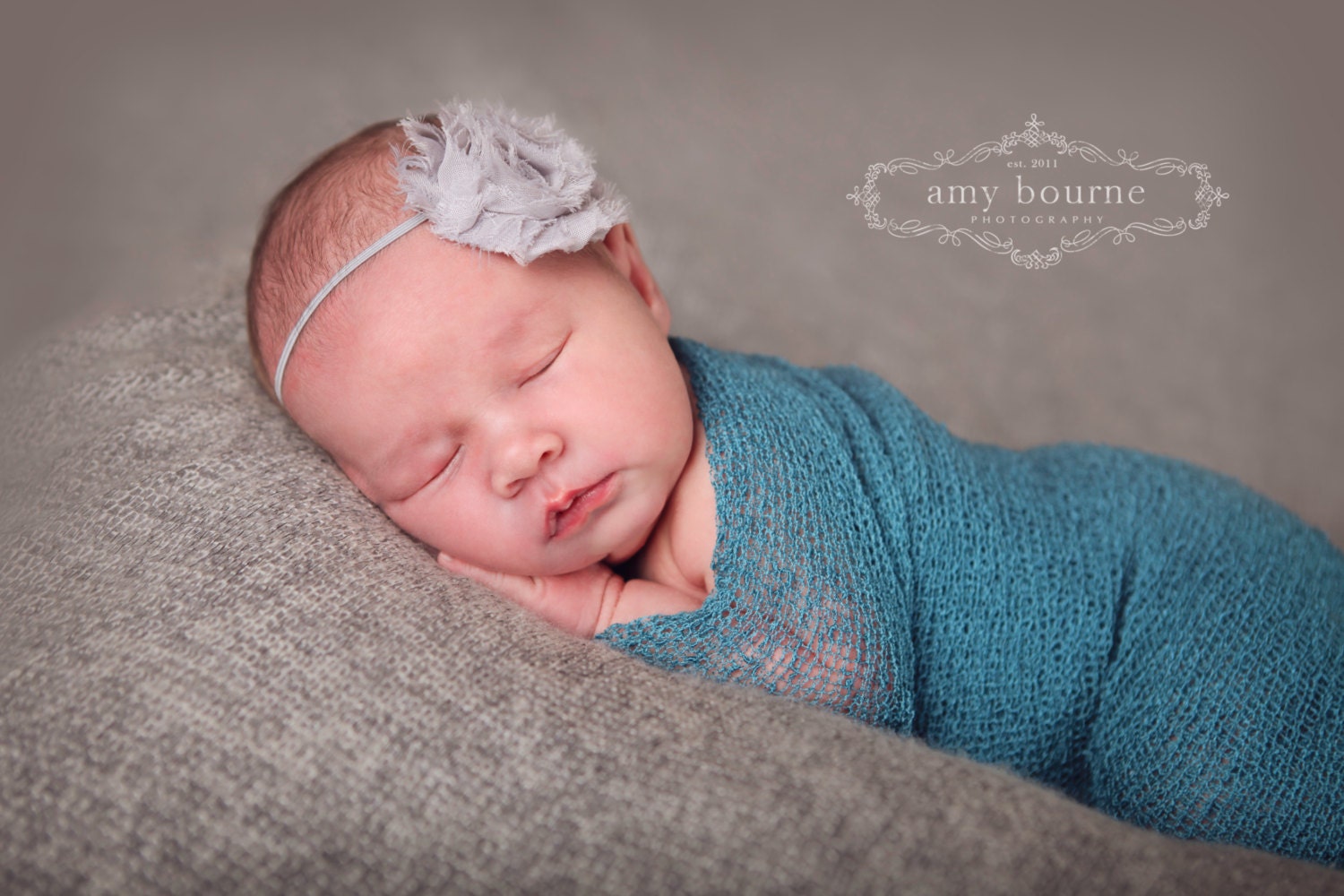 Vintage Gray - Shabby Chic Chiffon Flower Rosette Skinny Headband - Baby Headband, infant Headband, Toddler Headband, wedding flower girl