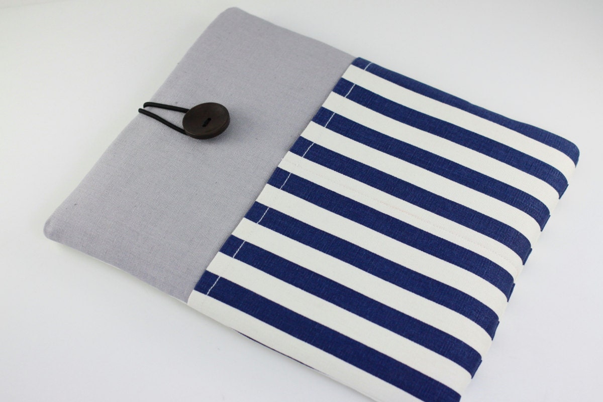 iPad Case, iPad Sleeve, iPad Cover, PADDED, with pockets for iPhone - Navy & White Stripes