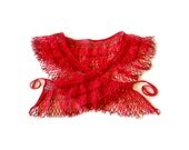 Red Crocheted Shawl, Capelet, Apron, Repurposed Vintage Doily