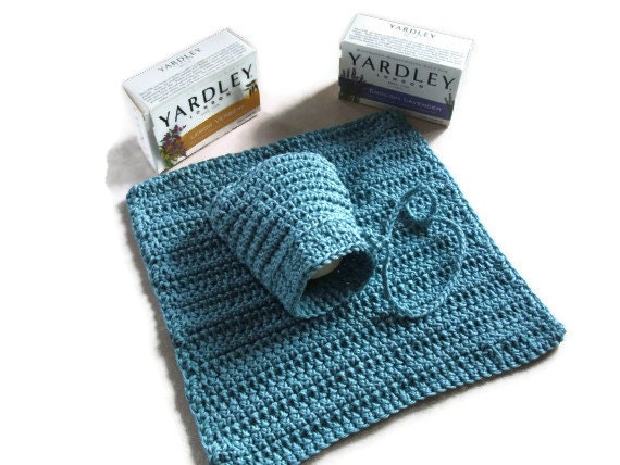 Cotton Wash Set & Soap in Jade Green. Bathroom Accessories, Bath and Shower Gift Set.