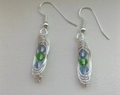 Pea Pod Earrings - peas in a pod - peapod - birthstone - pearls - crystals - mother - grandmother - gift - wire wrapped - silver