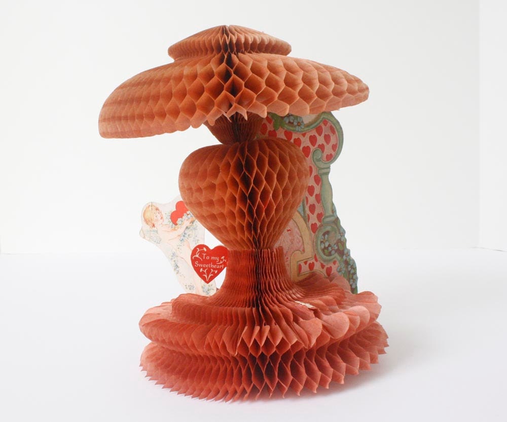 Vintage Valentine with elaborate honeycomb and cherub