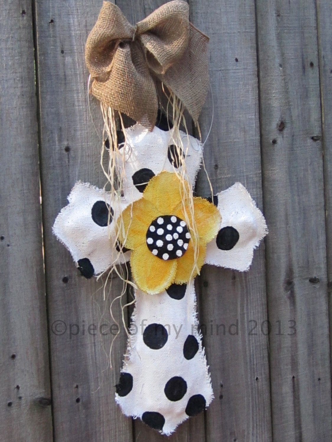 Burlap Cross Burlap Door Hanger Black and White with Flower