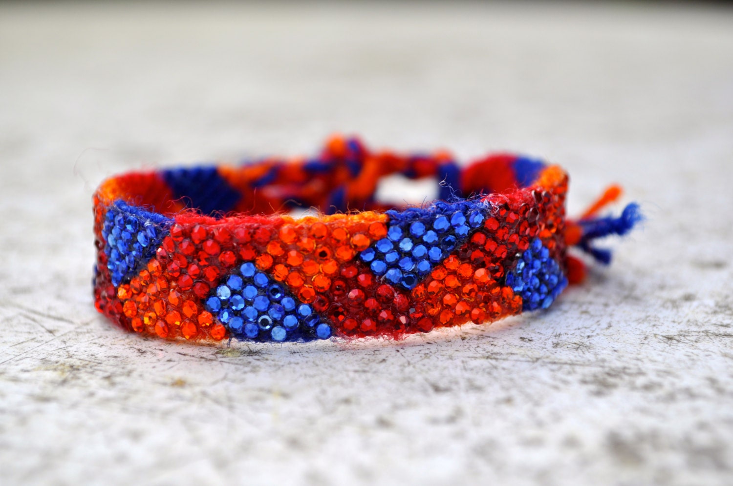 Crystal Friendship Bracelet- red, orange, blue braid