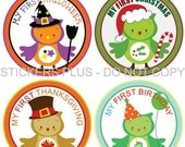 SALE First Birthday Holidays Baby Onesie Stickers Boy or Girl - Owls Christmas 1st Birthday Halloween Easter Thanksgiving and More
