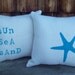 Burlap Decorative Pillow - Sun, Sea, Sand - Beach Pillow - More Colors Available - Beach Cottage Decor - Coastal Pillow