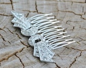Vintage Art Deco Silver Rhinestone Hair Comb - Wedding, Bridal, Prom, Pageant