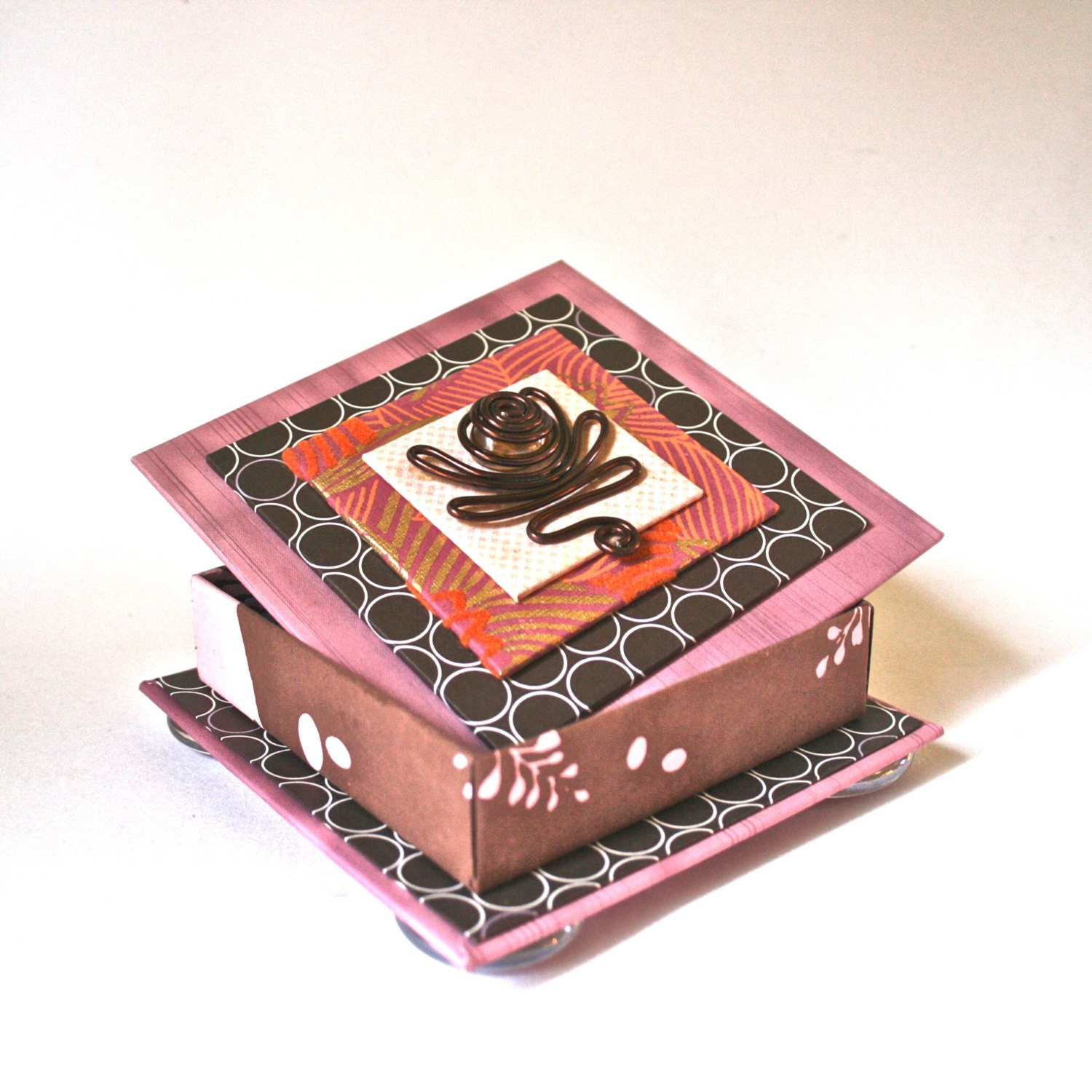Handmade Treasure Box in Pink and Brown for Home Office Decor Gift