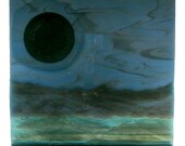 Abstract Art Glass Sculpture Blue Green Dark Stormy Night At Sea