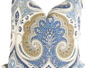 SALE Kravet Bright Blue and Tan Ikat Decorative Pillow Cover 18x18, 20x20 or 22x22, or lumbar pillow, Accent Pillow, Throw Pillow