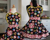Heart Shaped Cupcakes & Cherries Mother/Daughter Flounce Aprons