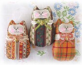 Autumn Cat Ornaments, Set of  3, STRIPES Plaid, ACORN Charms, Ornies Bowl Fillers, Party Favors Decorations Home Decor CharlotteStyle