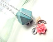 Floral Charm Necklace /Tribal Personalized Necklace / Stamped Initials / Customized  necklace/ Sterling Silver.- FREE SHIPPING.