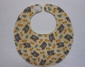 Baby Bibs, four soft layers, reversible, yellow with bears and fishes