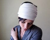Off White Head Scarf - Womens Neck Bow, Ascot - Hair Wrap, Headband, Hair Accessory - Ivory Ribbed Sweater Scarf