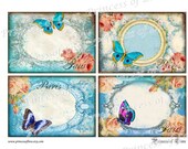 BUTTERFLY - Digital Collage Sheet. Set of 4 Vintage Images.Printable Download l403