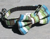 Cat Collar with Bow Tie - Aqua Green Stripes