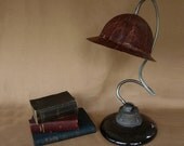 Steampunk Industrial Helmet Lamp Steampunk Gooseneck Unusual Repurposed Desk Light Vintage 1950s 50s