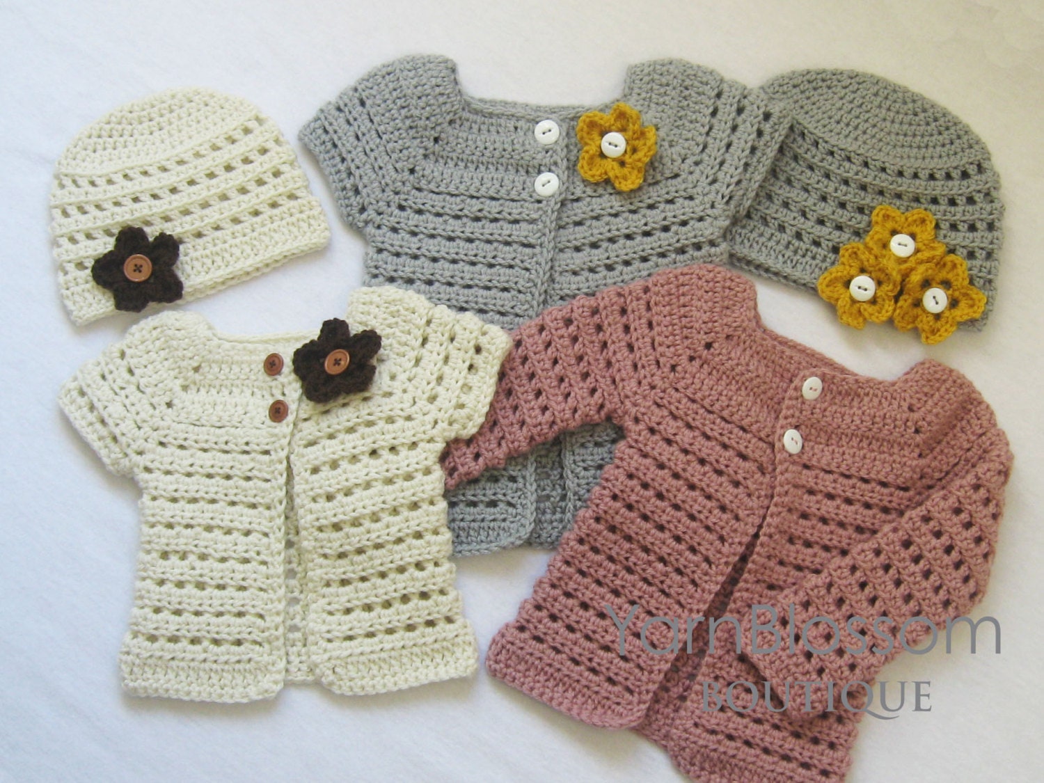 CROCHET PATTERN Toddler Cardigan & Beanie (4 sizes included from 6 months to 5 toddler) Instant Download