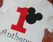 Customized Mickey Mouse first birthday tee in Red