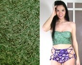 CROPPED TUBE TOP - strapless top, swimsuit, bikini top, sweetheart neckline, rouching at bust, grass print, digital print, green, plus size