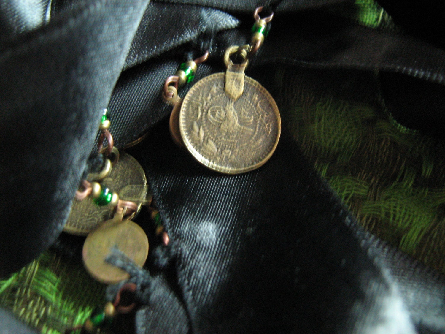 Ribbon bellydance sash belt with coins