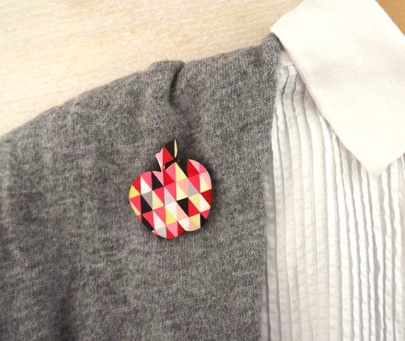 Geometric Brooch Red Apple