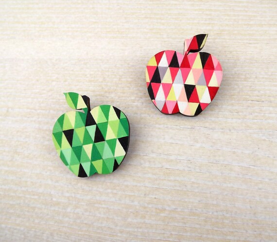 Geometric Brooch Red Apple