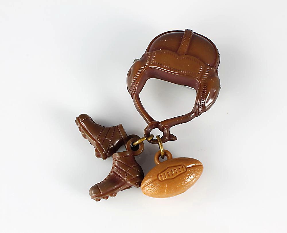 1940s Brown celluloid plastic Football Helmet Shoes cleats Brooch