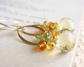 Cluster Earrings Lemon Quartz Earrings Peridot Carnelian Citrine Yellow Gemstone Earrings 14k Gold Filled ENDLESS SUMMER earrings