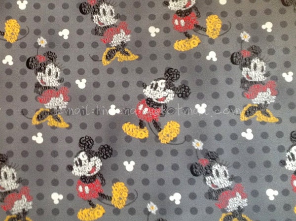 mi091 - 1 Yard Cotton Fabric - Disney Cartoon Characters, Mickey Mouse - Gray (W140)