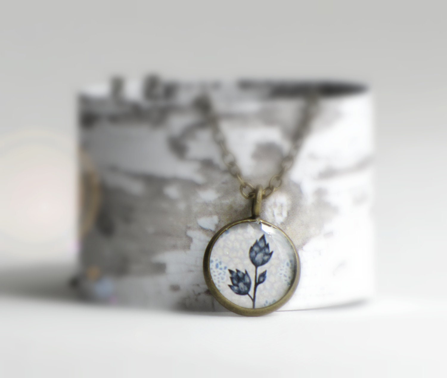 Mothers Day BRANCH tiny Illustrated art necklace