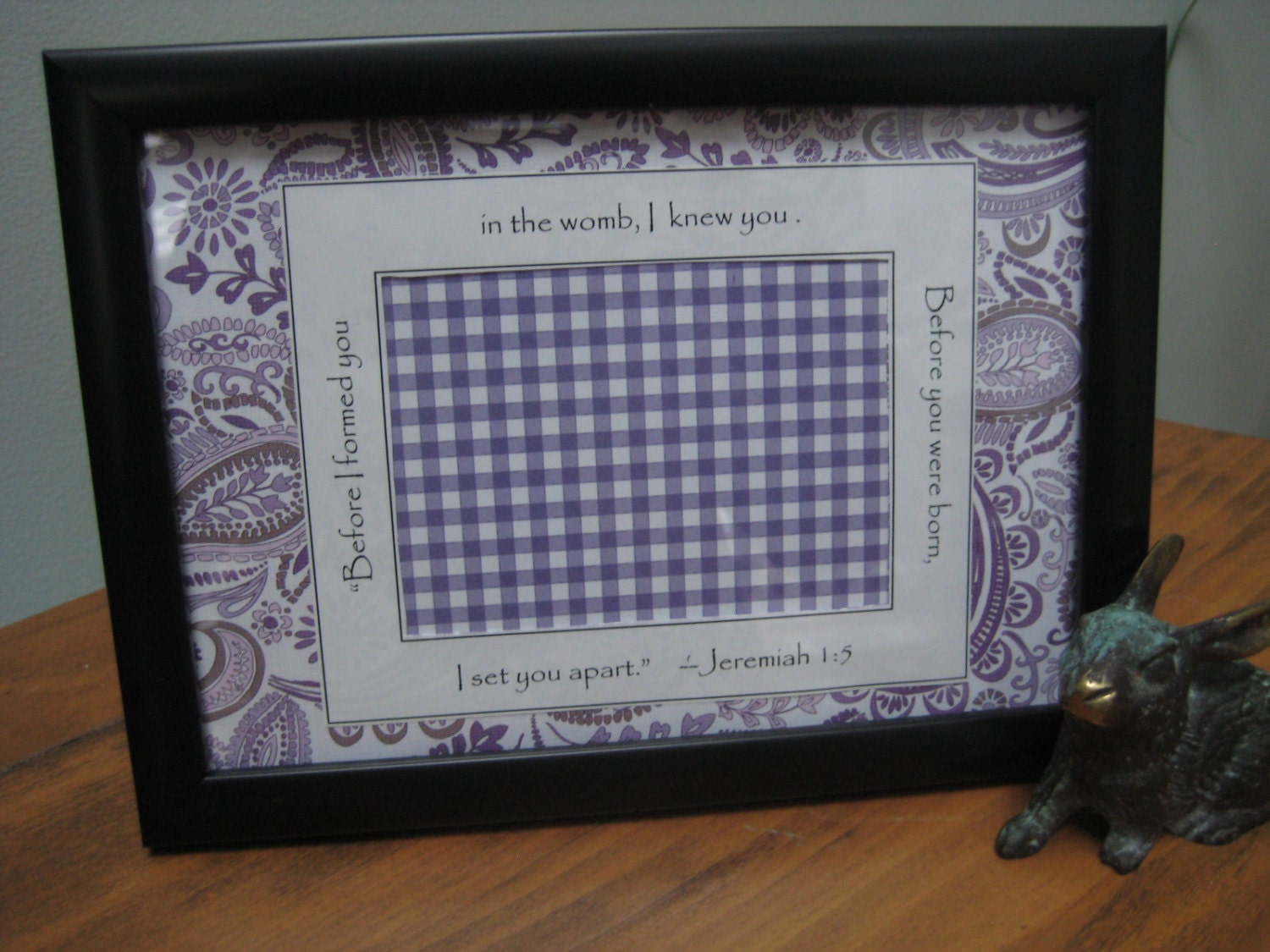Ultrasound Photo Frame - 5x7 Black - Baby Girl - Purple & Lavender - Paisley and Gingham