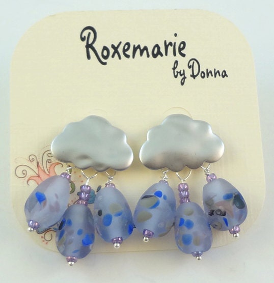 Lampwork Bead Earrings  - 'April Showers'