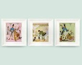 Set of 3 Sleeping Beauty Prints. Grahame Johnstone 7x8 Vintage Nursery Print Collection. Pastel Nursery. Pink Green Cream