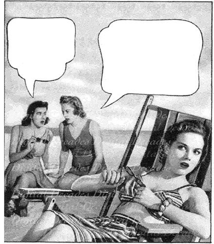 Vintage Art Illustration - Digital Image - Retro Cartoon Comic  Women at the Beach Talk Balloon