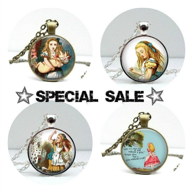 Alice in Wonderland Necklace Sale Jewelry Discount Pendants with Chains Included Handcrafted Jewelry by Lizabettas
