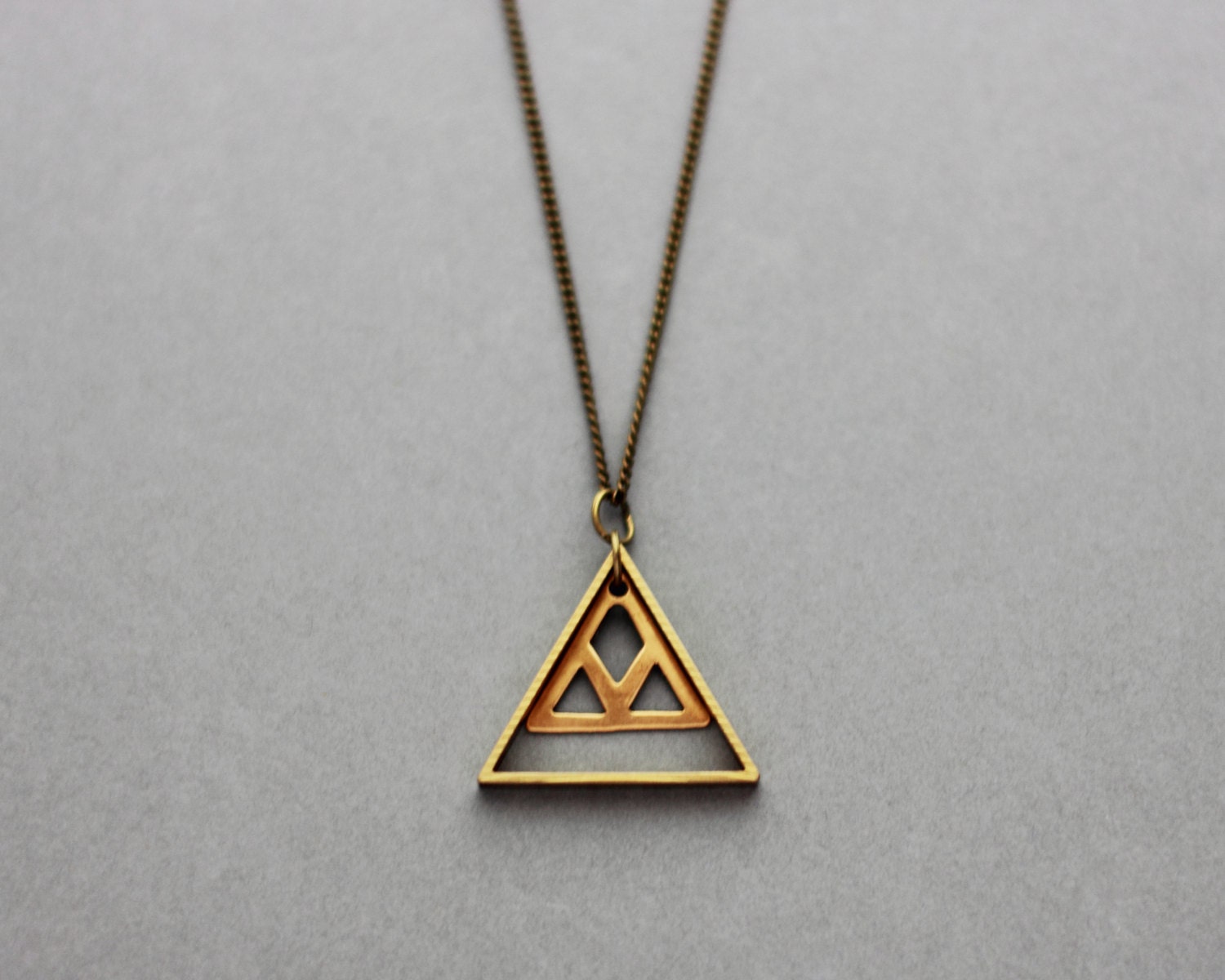 Double Bronze Triangle Necklace -  Modern Geometric Jewellery