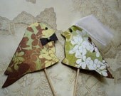 Ready to Ship Love birds wedding cake topper, recycled paper, floral, fresh, spring
