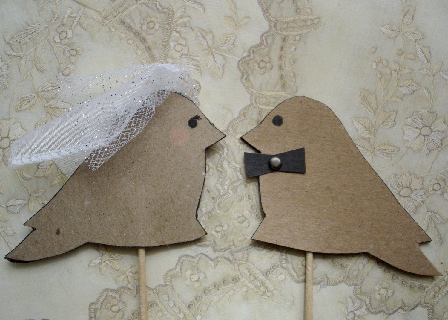 Ready to Ship Love birds wedding cake topper, recycled paper, brown kraft paper, fresh, spring