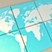 world map on canvas . 3'x2' . hand sketched and painted . custom colors .
