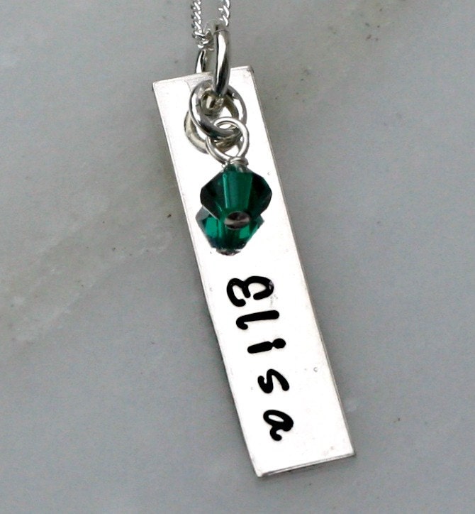Personalized Necklace - Name Necklace - Rectangle Necklace - Hand Stamped Necklace - Birthstone Necklace - Mothers Day