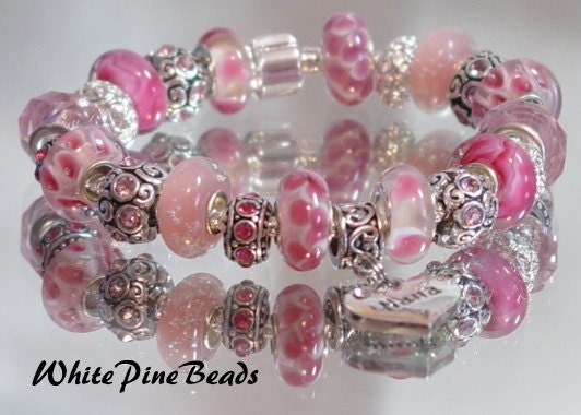 NANA  In The Pink  European Style Handmade Murano Glass Lampwork Bead Charm  Bracelet  NEW