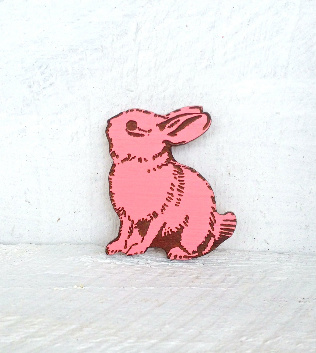 Hand Painted Bunny Rabbit Brooch - Laser Cut - Pink Bunny