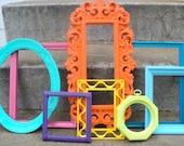 Bright and Colorful Picture Frame Set With Mirror Ornate Blue Yellow Pink Orange Purple