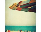 Mid-century, beach art, beach photograph, modern, yellow, teal, ocean blue, summer, retro, beach decor - Umbrella I, 8x10 art photo print